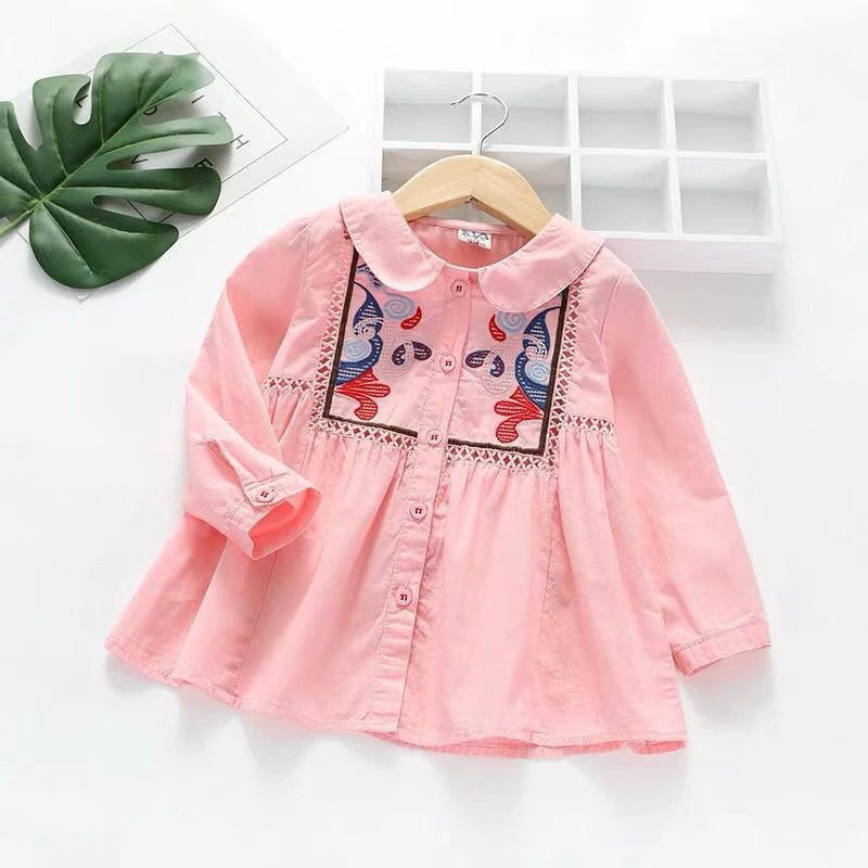 pink 29019 Новое поступление, Осенний топ с длинными рукавами для девочек, толстовка, футболка, модная детская одежда с вышивкой, удобная хлопковая одежда - Цвет: pink 29019