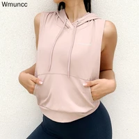 wmuncc yoga shirts hooded gym tops running sports fitness quick dry breathable sleeveless jogging vest clothes female sportswear