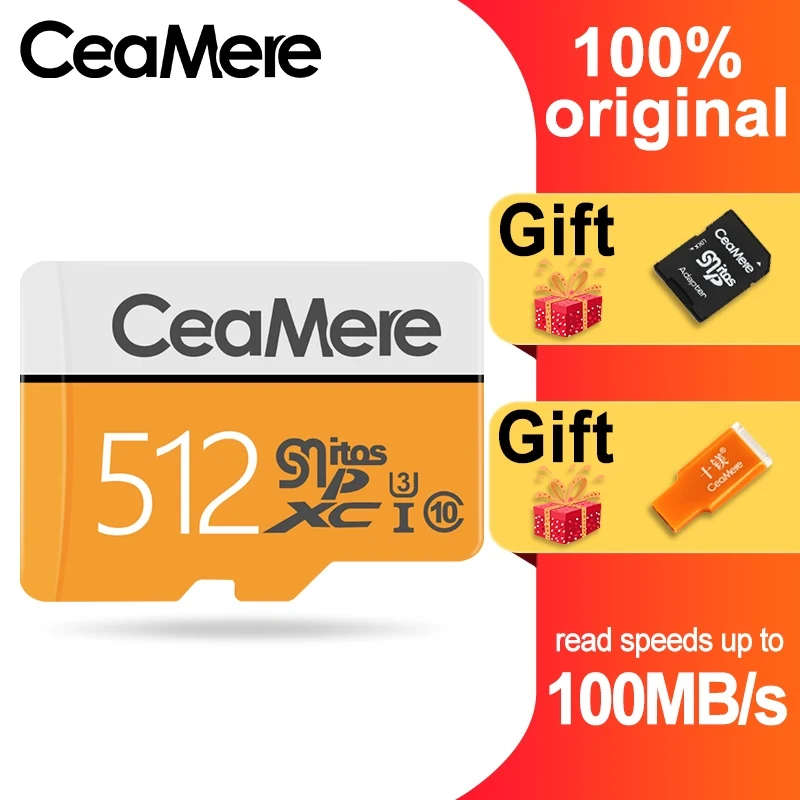 CeaMere Micro TF карты 256 ГБ/128 ГБ/64 Гб UHS 3 32 ГБ/16 ГБ/8 ГБ класс скорости 10 1 4 карта памяти