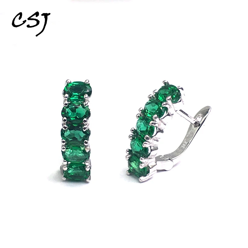 Женские серьги с изумрудами CSJ Lab серебро 14 к золото прекрасный брелок вечерние