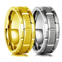 fashion 8mm mens stainless steel ring silvery gold brushed double groove pattern mens wedding ring party jewelry for women gift