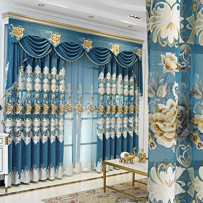 

Роскошные легкие шторы в европейском стиле, изысканные шенилловые вышитые занавески с высоким затенением для гостиной и спальни