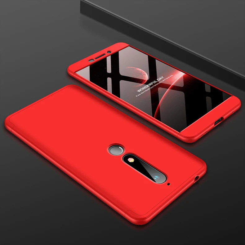 Для Nokia 6,1 TA 1043 чехол цветной 360 градусов защищенный полный корпус матовый чехол для Nokia 6 TA-1043 с защитным стеклом