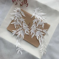 2pcs best seller lace fabric white leaf lace embroidery applique patches ribbon diy sewing wedding stickers collar patch f35