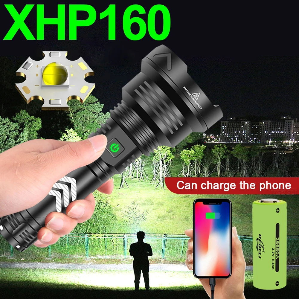 

Новинка 2021, самый мощный светодиодный фонарик XHP160, перезаряжаемый Тактический светильник онарь 18650 Xhp90, охотничий светодиодный фонарь с Usb