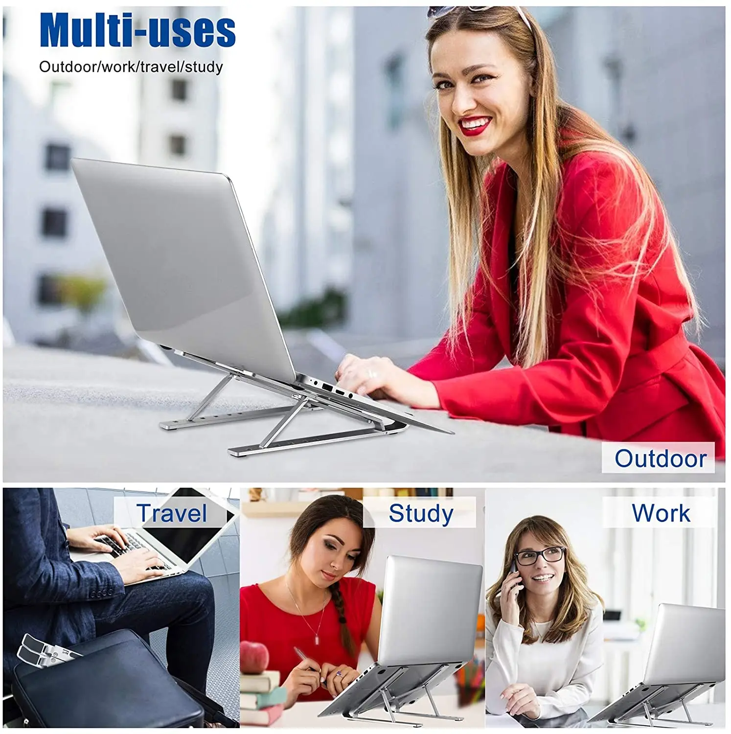 

Portable Laptop Stand Base Desk Computer Adjustable Foldable Aluminum Holder Cooling Riser for PC MacBook Pro Air Dell Lenovo HP