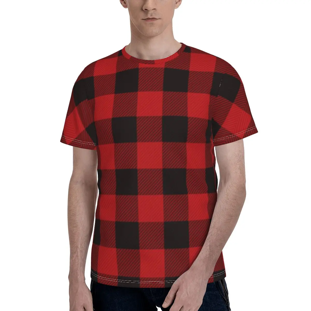 

Country Christmas Cottage Tshirt Geometry Cube Print Casual Polyester Short-Sleeve T Shirt Print Basic Tee Shirt Man Big