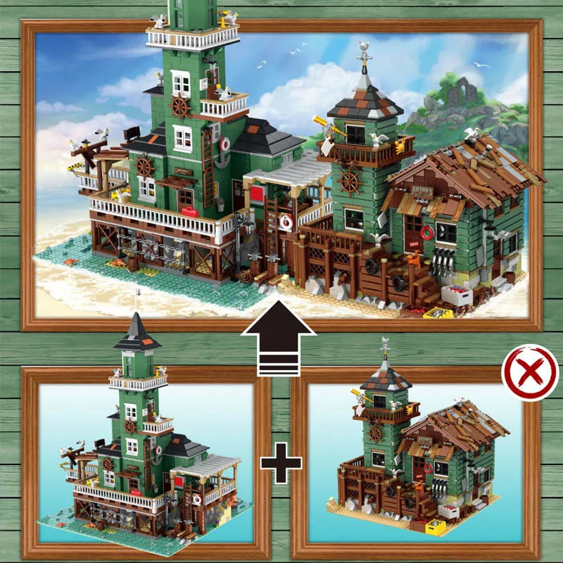 Создатель MOC серии старый Рыболовный набор магазина с светильник 30103 30104 30105