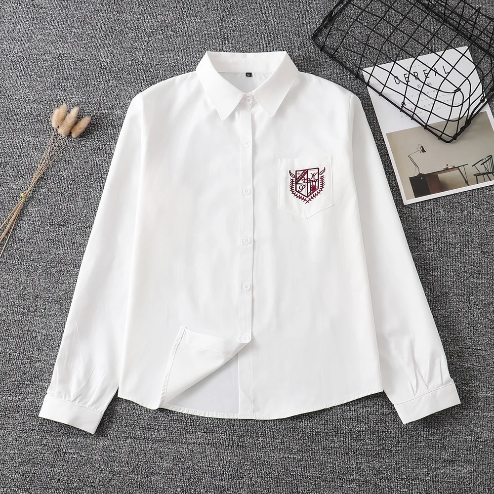 Japanese Student School Uniforms Long Sleeve Cute White Shirt For Girls Pocket Embroidery School Dress Jk Sailor Suit Tops Women