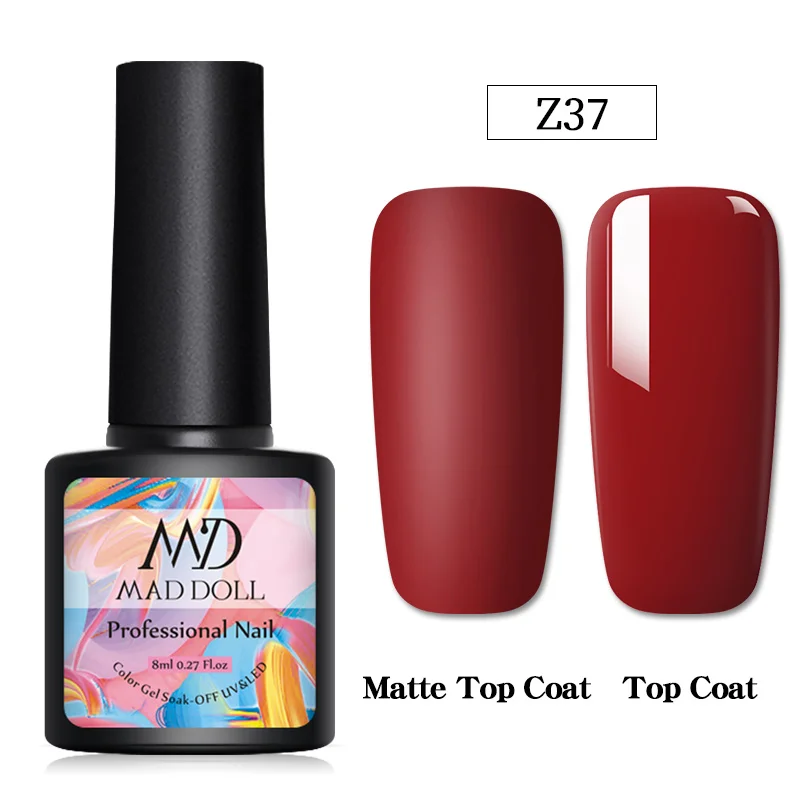 Z37 2 бутылки 8 мл MAD DOLL УФ-гель для ногтей чистый цвет и Блестящие Блестки долговечный впитывающий Гель-лак для нейл-арта - Цвет: Z37