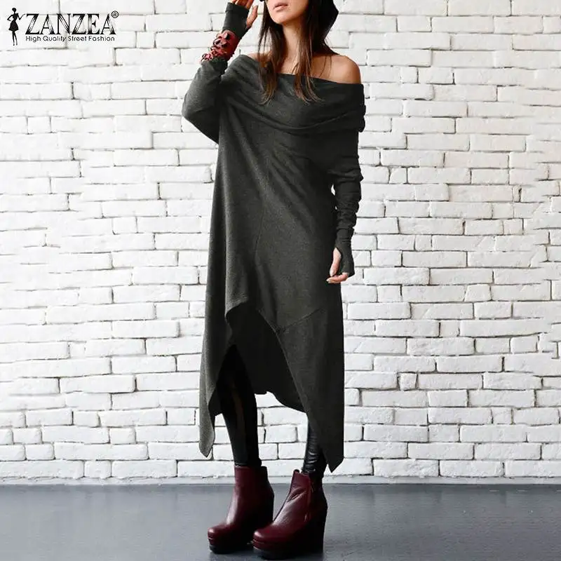 Платье ZANZEA женское с открытыми плечами Элегантный Модный Асимметричный Сарафан