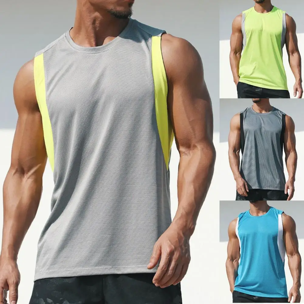 

Men Undershirt Elastic Sweat-absorbent Polyester Summer Sports Vest for Gym