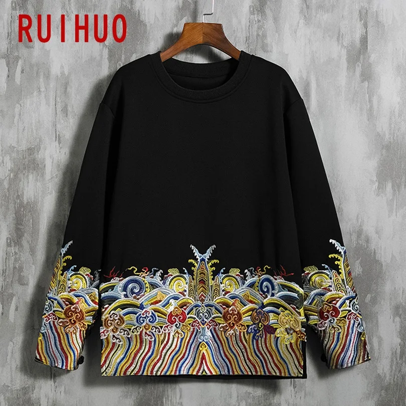 RUIHUO с вышивкой в китайском стиле Толстовка Для мужчин Харадзюку Японская уличная