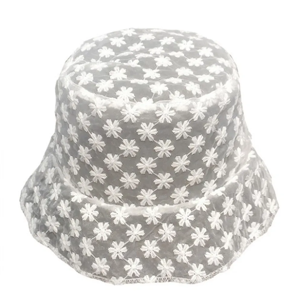 

Organza Fisherman Hat Female Summer New Panama Embroidery Lace Small Flower Sun Visor Fashion Hollow Breathable Sunscreen Hat