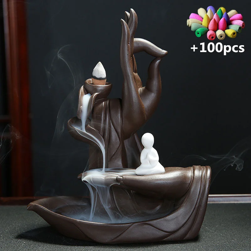 

(Best Sellers) Backflow Incense Cones Bigger Tower Incense Burner Incense Stick Holder Lotus Incense Censer Little Monk Burner