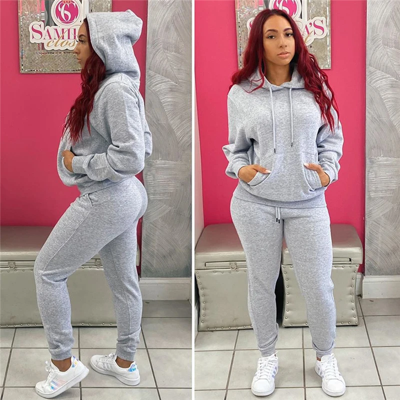 

Cutubly Hoodie Women Set Outfit Solid Two Piece Set Jogging Suit Long Sleeve Front Pocket Sweatpants Set Casual Tracksuits