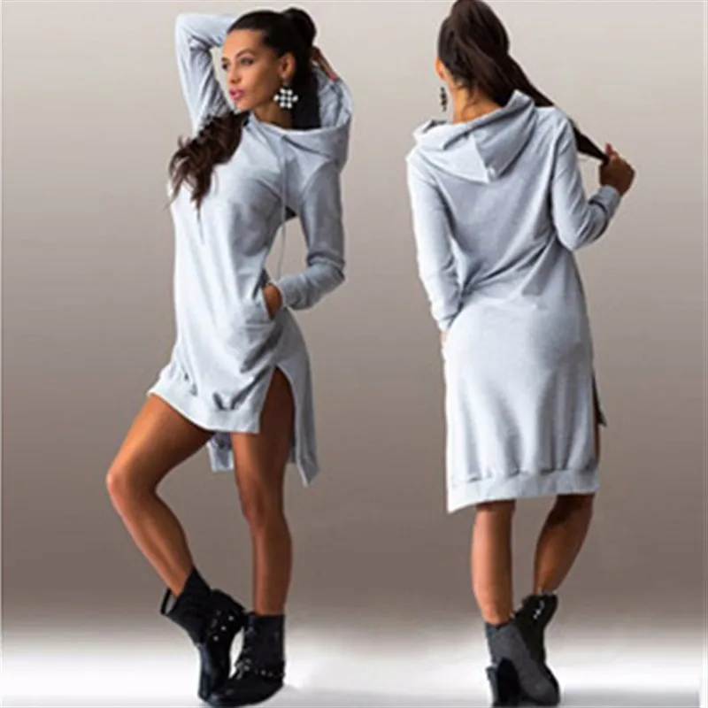 Длинное тонкое платье с капюшоном Женский пуловер карманами свитшот