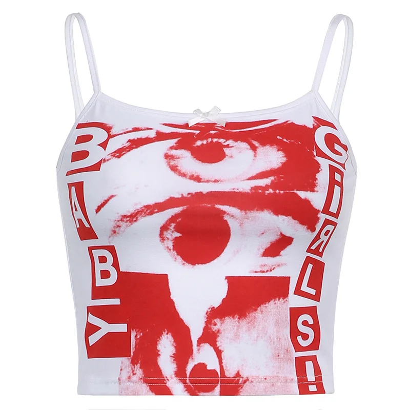 

2021 new women's street butterfly eye letter print slim suspender vest