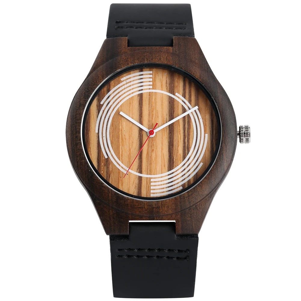 

Retro Quartz Wood Watch Handmade Ebony Bamboo Wooden Clock Watches Leather Strap Bangle Men Women Wristwatches Reloj de madera