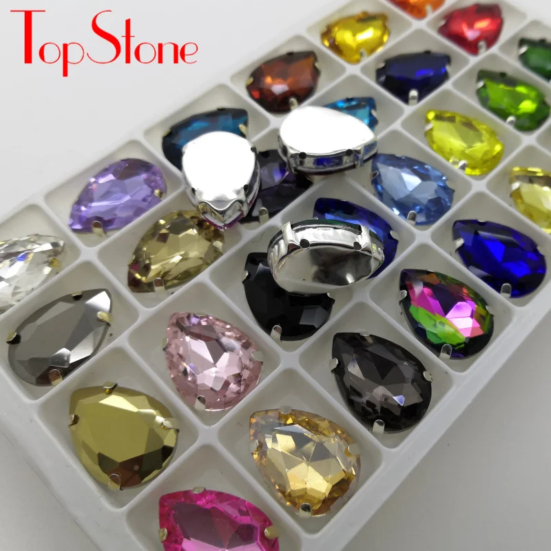 Стразы TopStone для шитья стеклянные стразы каплевидные камни в металлической
