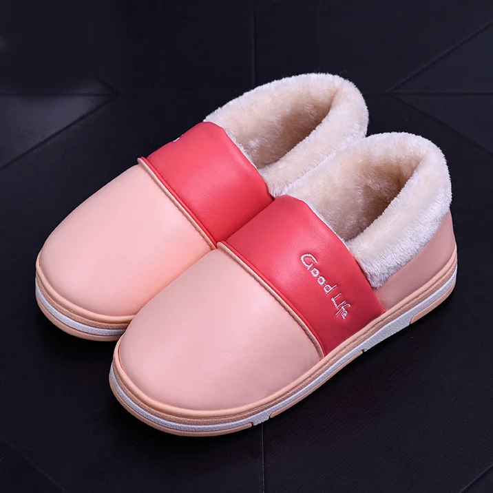 pink red Женские ботинки; водонепроницаемые зимние теплые ботильоны на меху; теплая хлопковая обувь на толстой подошве для влюбленных пар; женская обувь; botas mujer Zapatos - Цвет: pink red