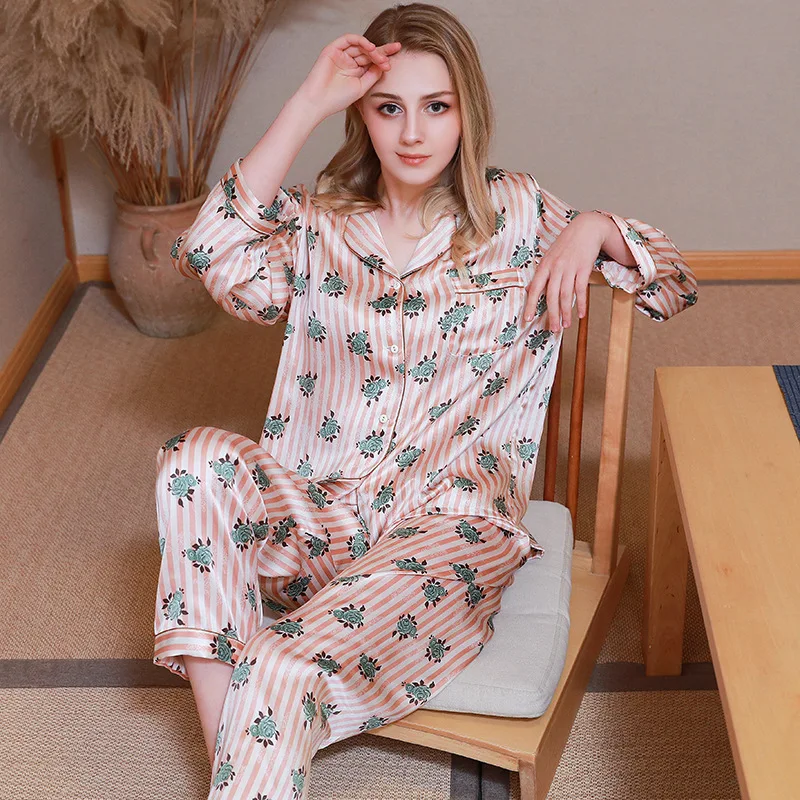Silk Women's Pajamas Sets 100% Mulberry Silk Spring and Autumn Long-sleeved Silk Women's Home Clothes Sleepwear pijama feminino