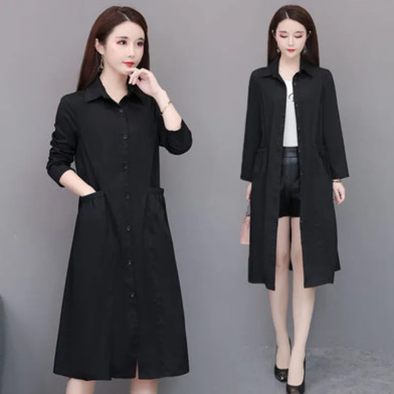 

Moda Mujer Ladies Windbreaker Elegant Women's Mid-length Spring Autumn Retro Foreign Style Large Size Thin Jacket Slim Buttons