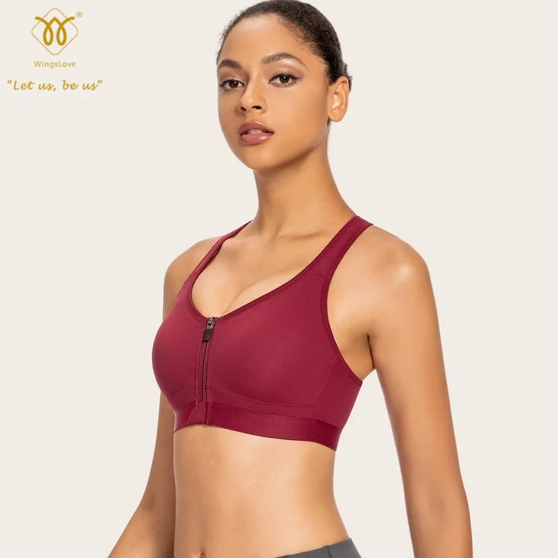 

Wingslove Для женщин высокое Поддержка противоударный, без проволоки, со спортивным бюстгальтером с рисунком молнии, пуш-ап, топ Фитнес Для Спор...
