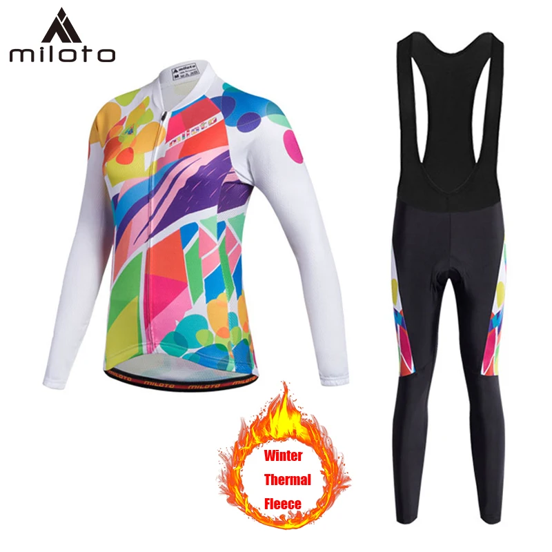 

MILOTO Winter Women Long Sleeve Jersey Set Lady Thermal Fleece Road Bike Jacket Female Sportswear Warm Cycling Training Suit