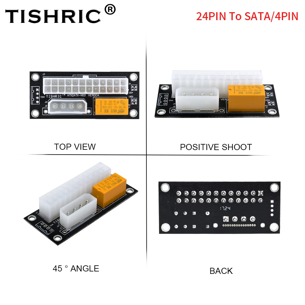 

Блок питания TISHRIC с двойным блоком питания, синхронизатор блоков питания Add2psu ATX с 24 контактами на 4 контакта/SATA Molex, устройство для майнинга