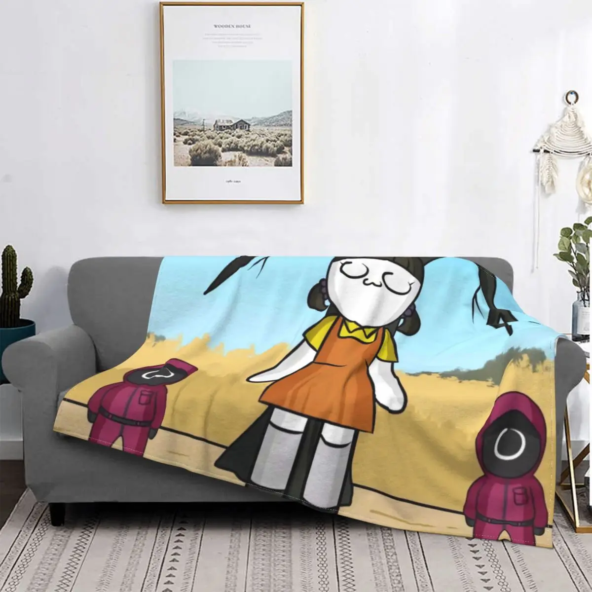 

Manta de calamar para cama de madera, 123 algodón a cuadros, transpirable, decoración de felpa, mantas finas para cama