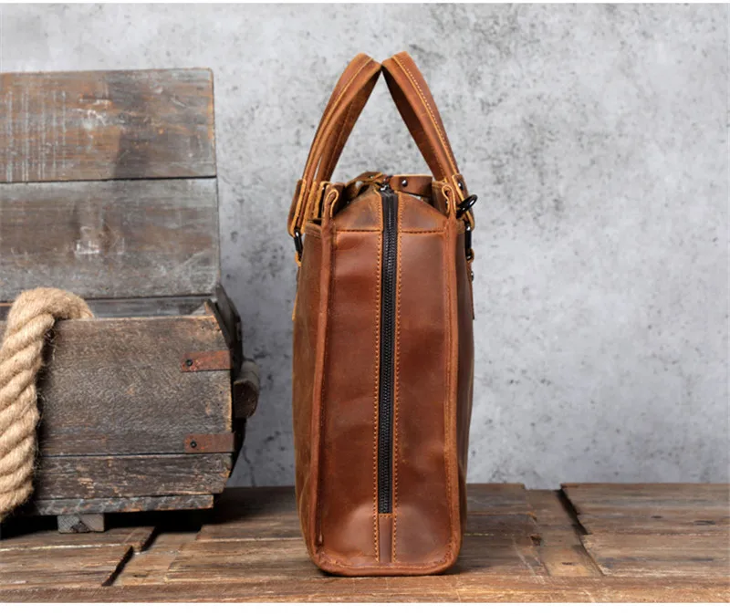 PNDME vintage crazy horse cowhide men's briefcase large capacity laptop handbag work designer genuine leather messenger bag