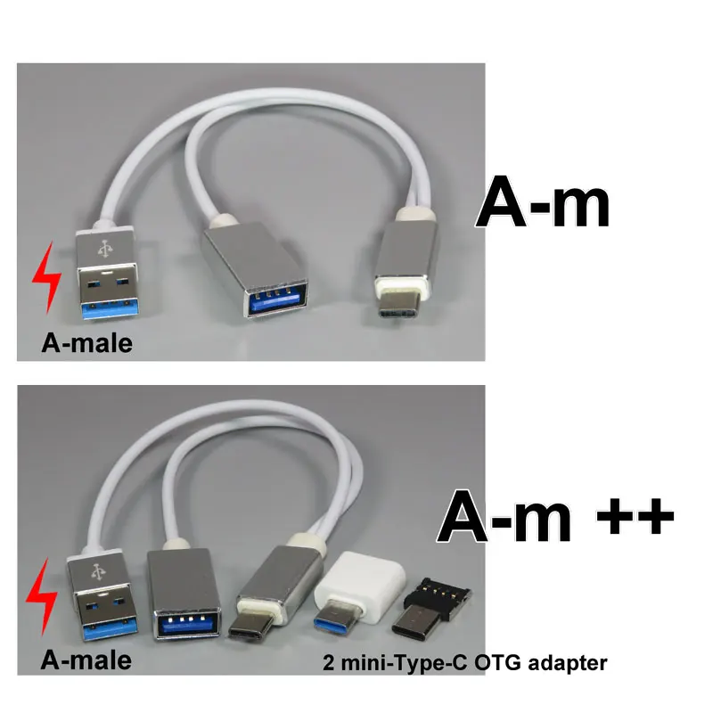 Кабели USB Type-C OTG 2 в 1 с дополнительным питанием USB-C штекер-Гнездо type-A для