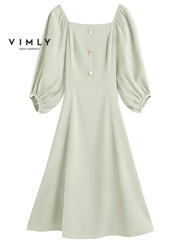 Женское офисное платье Vimly элегантное однотонное до колен с квадратным вырезом и