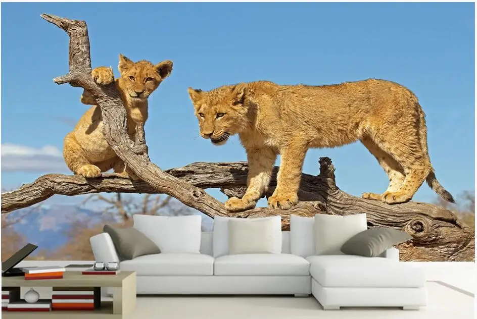 3d обои на заказ фотообои HD с изображением диких животных двух лев ветвей гостиной