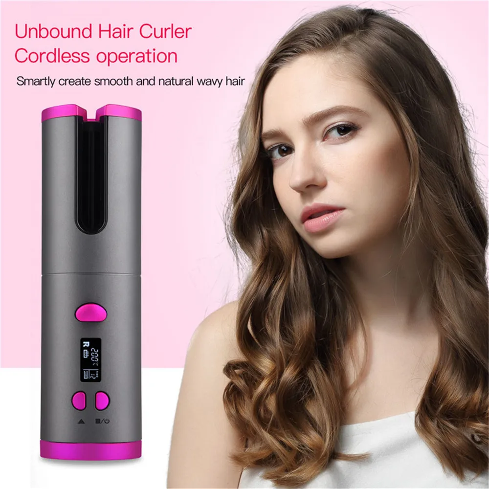 

Curling Iron Cordless Automatic Hair Curler USB Rechargeable Curls Waves LCD Display Ceramic Curly Rotating Curling Wave Styer