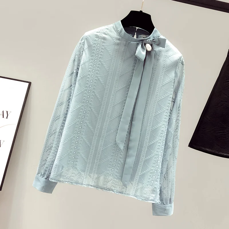 Женская шифоновая кружевная рубашка универсальная Элегантная блузка с длинным
