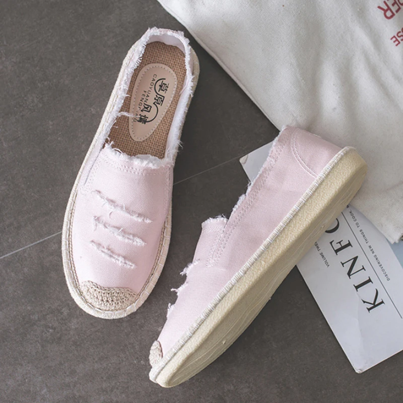 Женские парусиновые кроссовки белые Эспадрильи на плоской подошве Модные