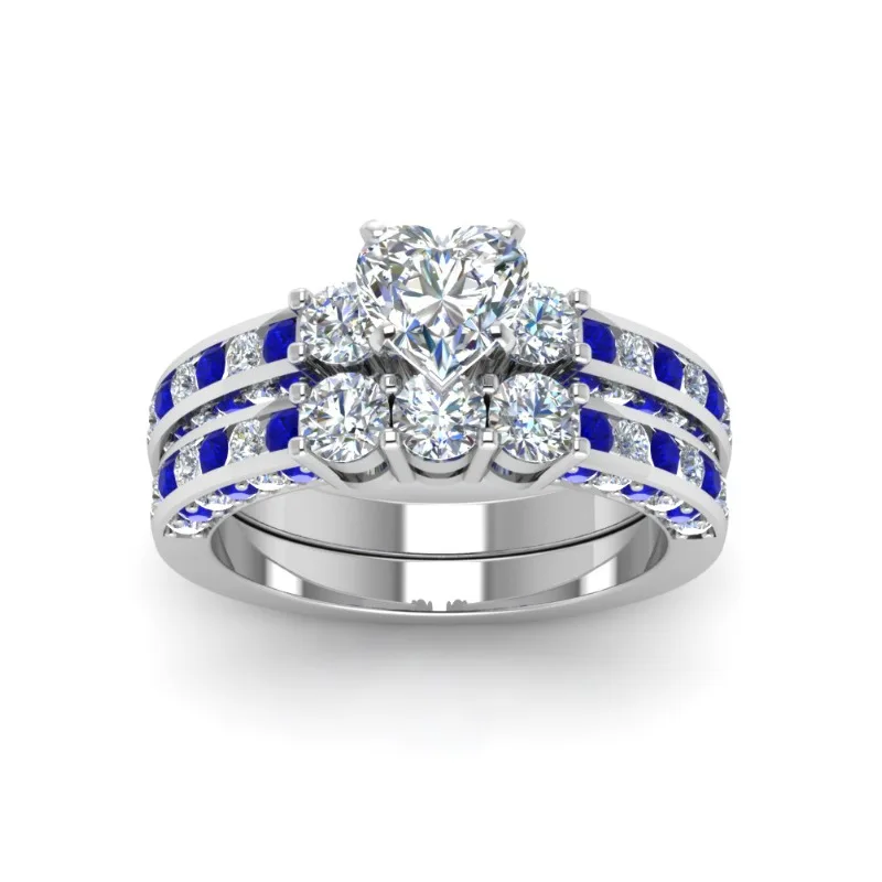 

2 Pcs/Set Classic 4 Colors Heart Love Crystal Zirconium Rhinestone Female Ring Set for Women Party Wedding Jewelry Accessories