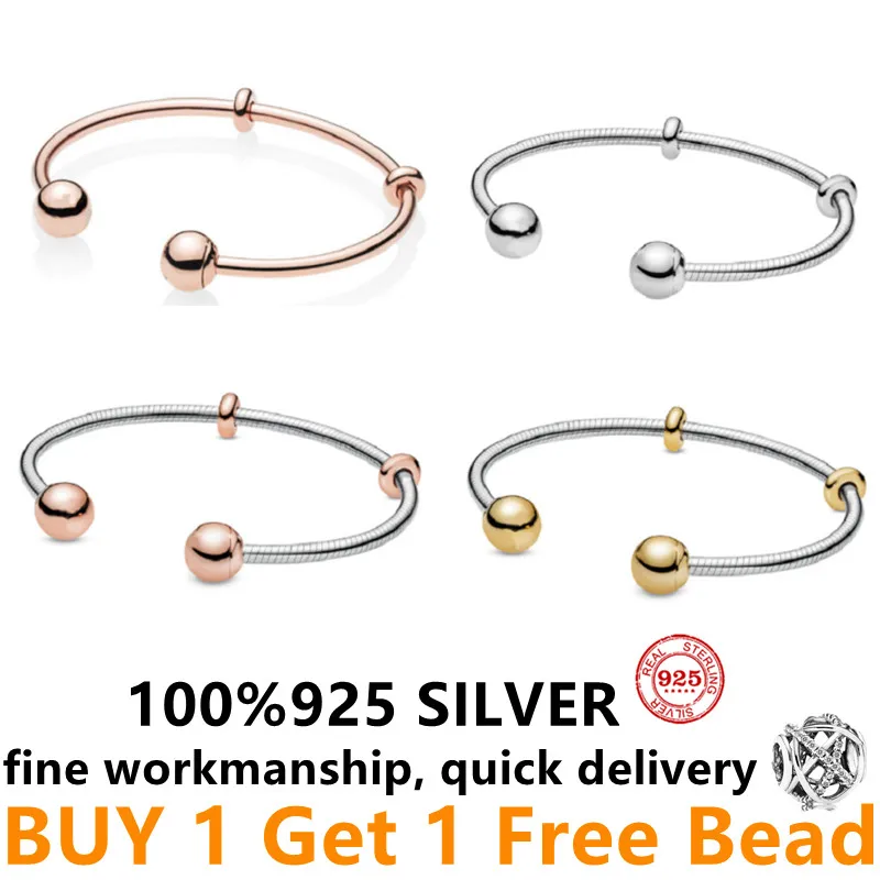 

Free Delivery 925 Sterling Silver Pando rose gold Open Bracelet Suitable Suitable for Charm Classic Snake Chain Women jewelry