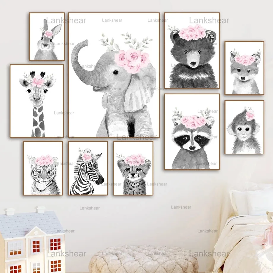 Скандинавская Картина на холсте Safari Животные Жираф Тигр Зебра кролик настенные