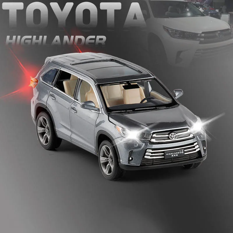 Серый 1/32 сплав Highlander литые игрушечные машины Литье металла SUV Pull Back Sound Light Коллекция игрушек автомобиль - Цвет: Серый