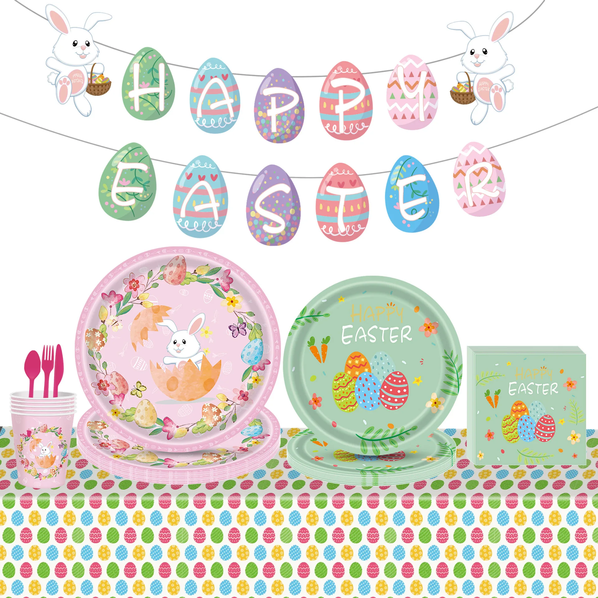 

Rabbit Eggs Decoration Birthday Party Decor Kids Easter Disposable Tableware Set Baby Shower Girl Birthday Party Supplies