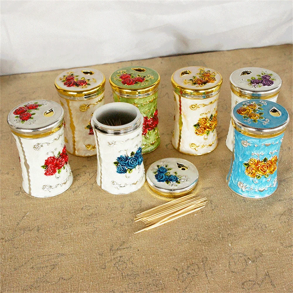 

European Retro Home Toothpick Tube Seasoning Tank Creative Carved Color Plating Fashion Kitchen Small Ornaments Toothpick Tube