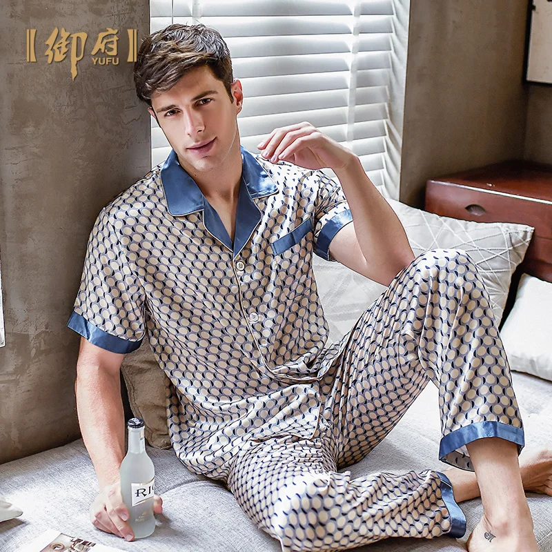 

★Пижама Мужская шелковая с коротким рукавом, пижама из 100% шелка тутового шелкопряда, домашняя одежда