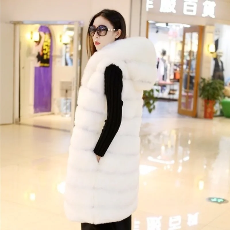 

2021 Fur Long Hooded Padded Vest Vest Fox Fur Coat Winter Women Winter Coat Women Fur Coat Women Winter