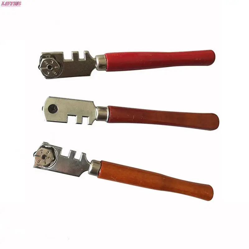 

New Multifunctional Portable Six-wheel Glass Cutter Round Handle High-strength Roller Mahogany Round Flat Cutting Tool