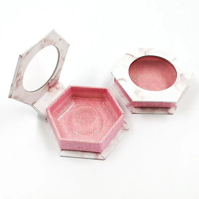

10 Piece Hexagon Marble Open Window Flip Eyelashes Box Private Label Wholesale