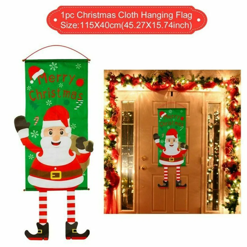 

3pcs Merry Christmas Garden Hanging Flag Decor Santa Elk Wall Hanging Banner Xmas House Banner Decoration