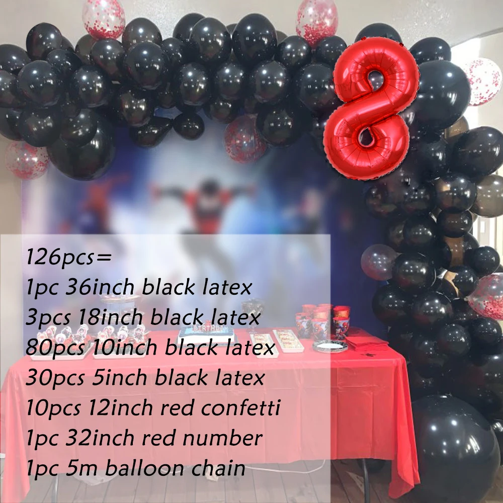 126 шт. черный латексный арочный комплект гирлянда шар красный конфетти герой